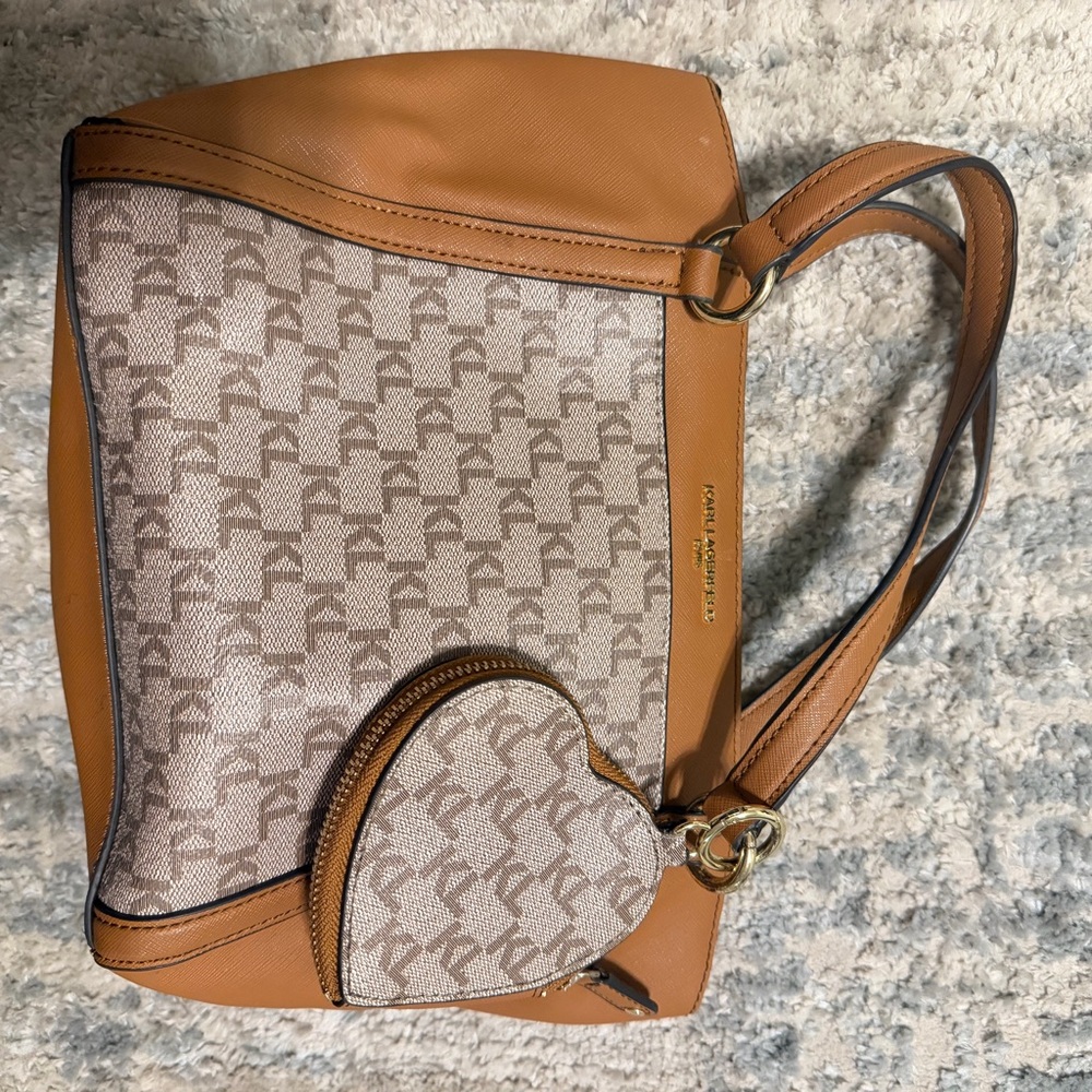 Karl Lagerfeld Tan and Cream Shoulder Bag